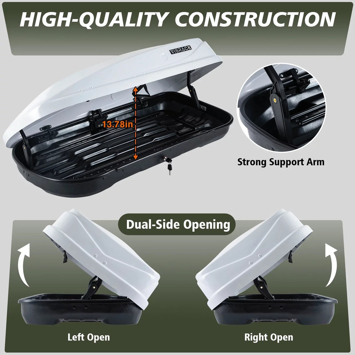 Carrier Cargo for Large 13.8" x Cargo L Hard x Box Rooftop 13 Shell Box Rooftop Double SUV White Locks, W Waterproof ft³ H, Rooftop Cargo 30.3" with 56.3"