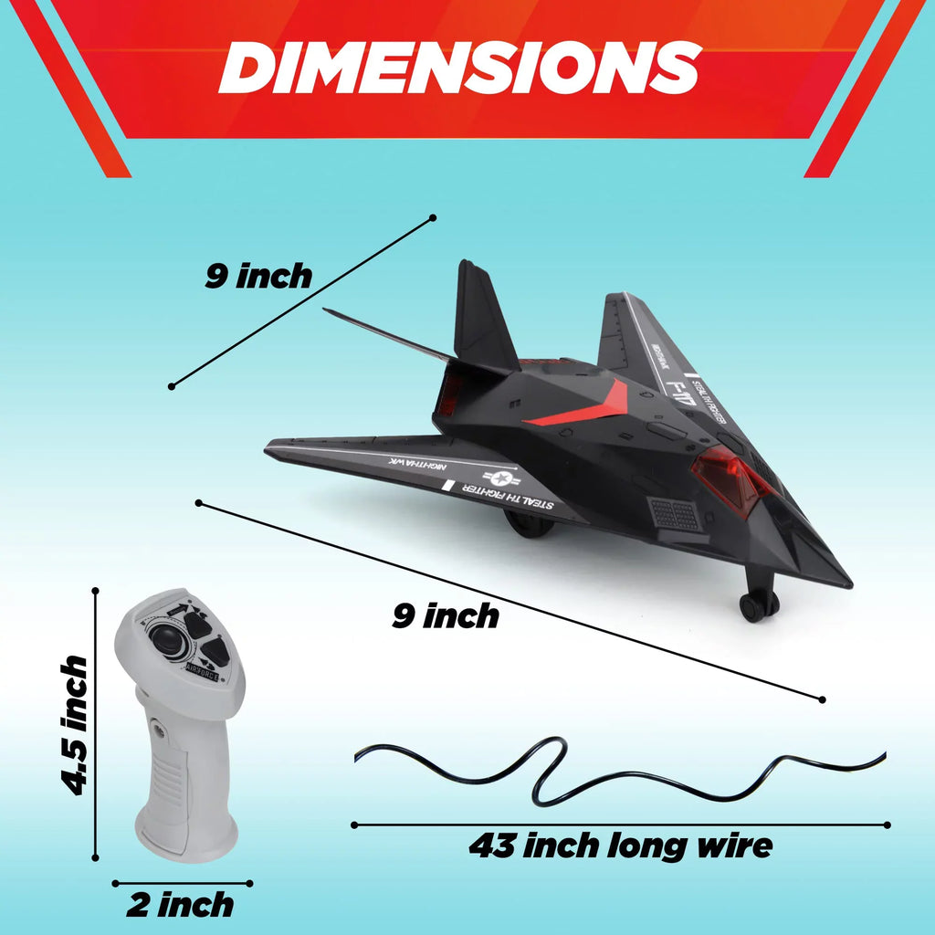 Fighter Toy & Lights Airplane Perfect Toddlers Remote 43" with Wire, Stealth Plane, Wired Ages for Control with Sounds Playkidiz 3+,