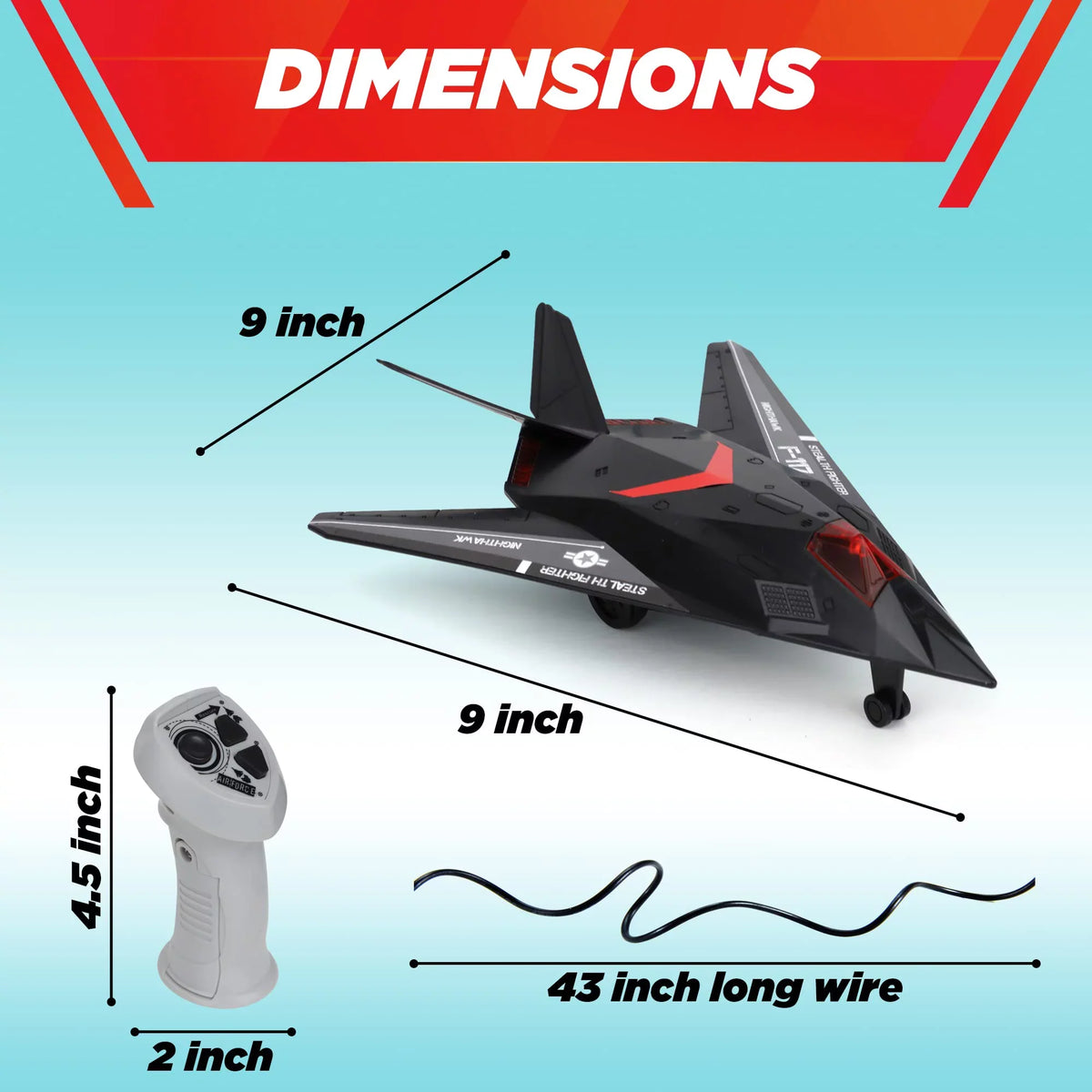 Fighter Toy & Lights Airplane Perfect Toddlers Remote 43" with Wire, Stealth Plane, Wired Ages for Control with Sounds Playkidiz 3+,