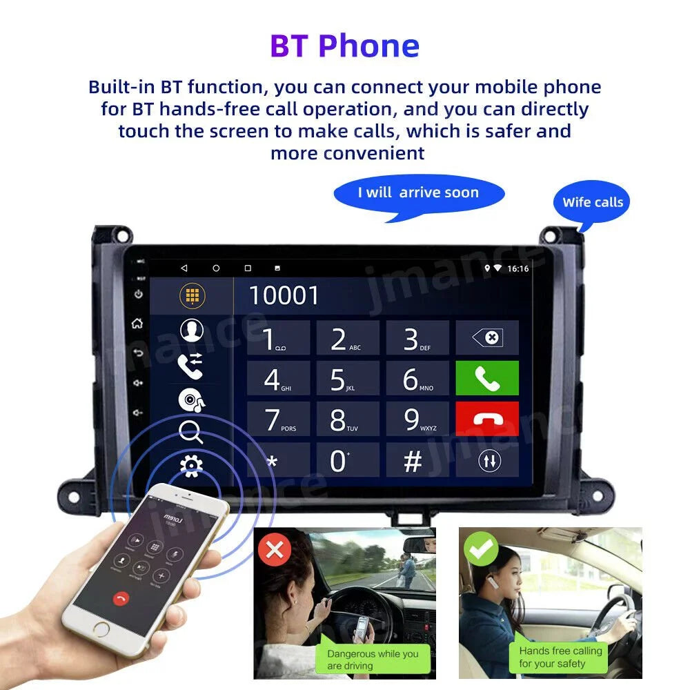 CarPlay JMANCE Backup Auto 10 Android Camera Wireless Support Sienna Toyota for Andriod Apple Car 2011-2014 with Stereo