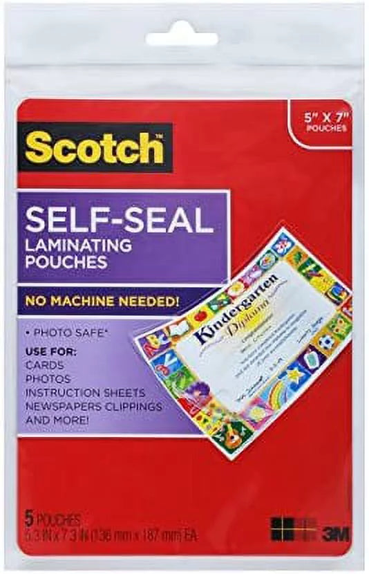 Laminating 5-Pack Inches, Pouch, (PL905) Glossy 7 Document or Photo x Scotch 5