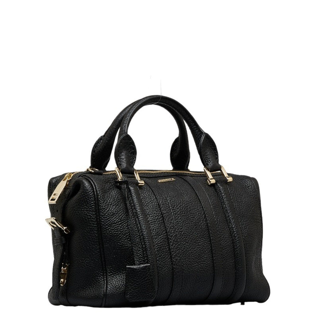(Good) Burberry Women's Leather Calf Pre-Owned Bag BURBERRY Handbag Grain Side Belt Metal Shoulder Black