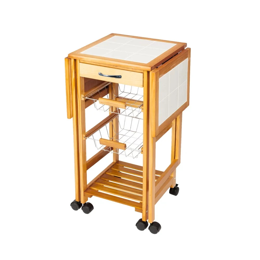Zimtown Island Rolling Trolley Cart Protable Kitchen Drop Storage Leaf with Drawers Basket,Folding
