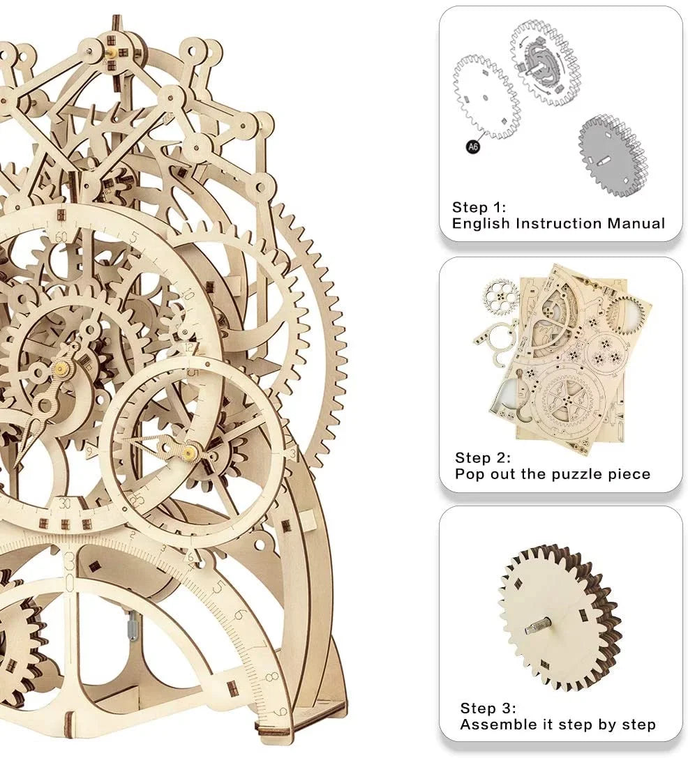 Toy for 3D Wooden Pendulum Gifts Robotime Set Building Build Clock Adults to Gears Puzzle,Mechanical Mechanical Kids Birthday