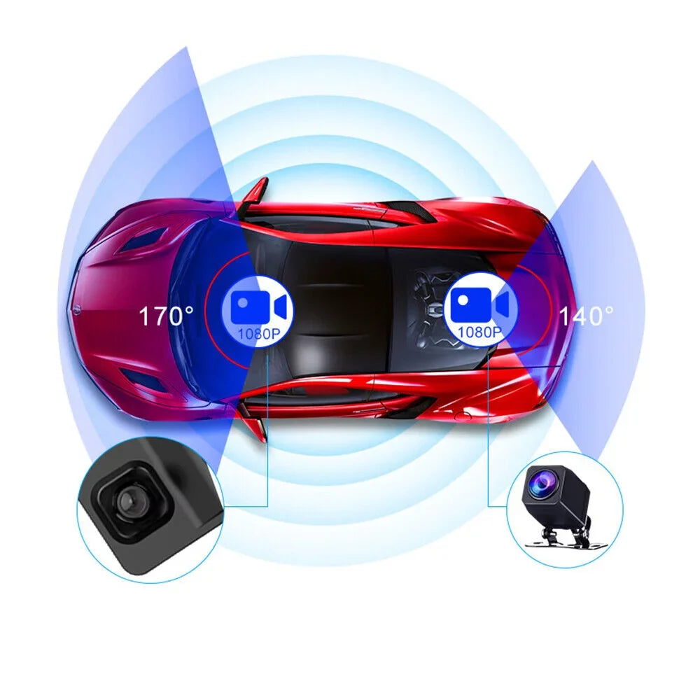 Cam 4K Paddsun View Control Backup WiFi Mirror Rear Dash Voice GPS Car 12" Dual Camera