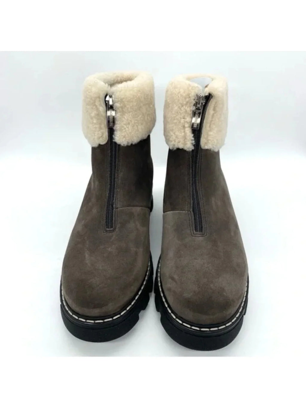 6.5 Cushioned Heel Leather LA Abba Round Gray Block Zip-Up Toe Womens Booties CANADIENNE Waterproof M