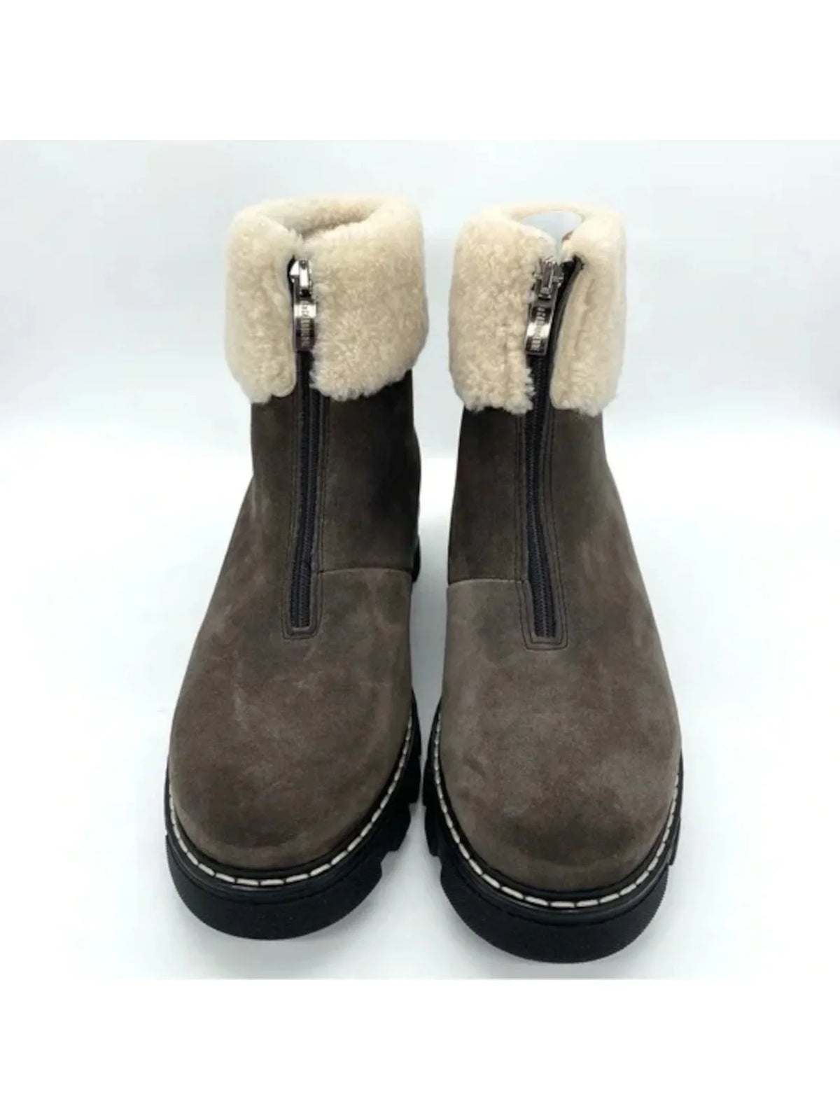 6.5 Cushioned Heel Leather LA Abba Round Gray Block Zip-Up Toe Womens Booties CANADIENNE Waterproof M