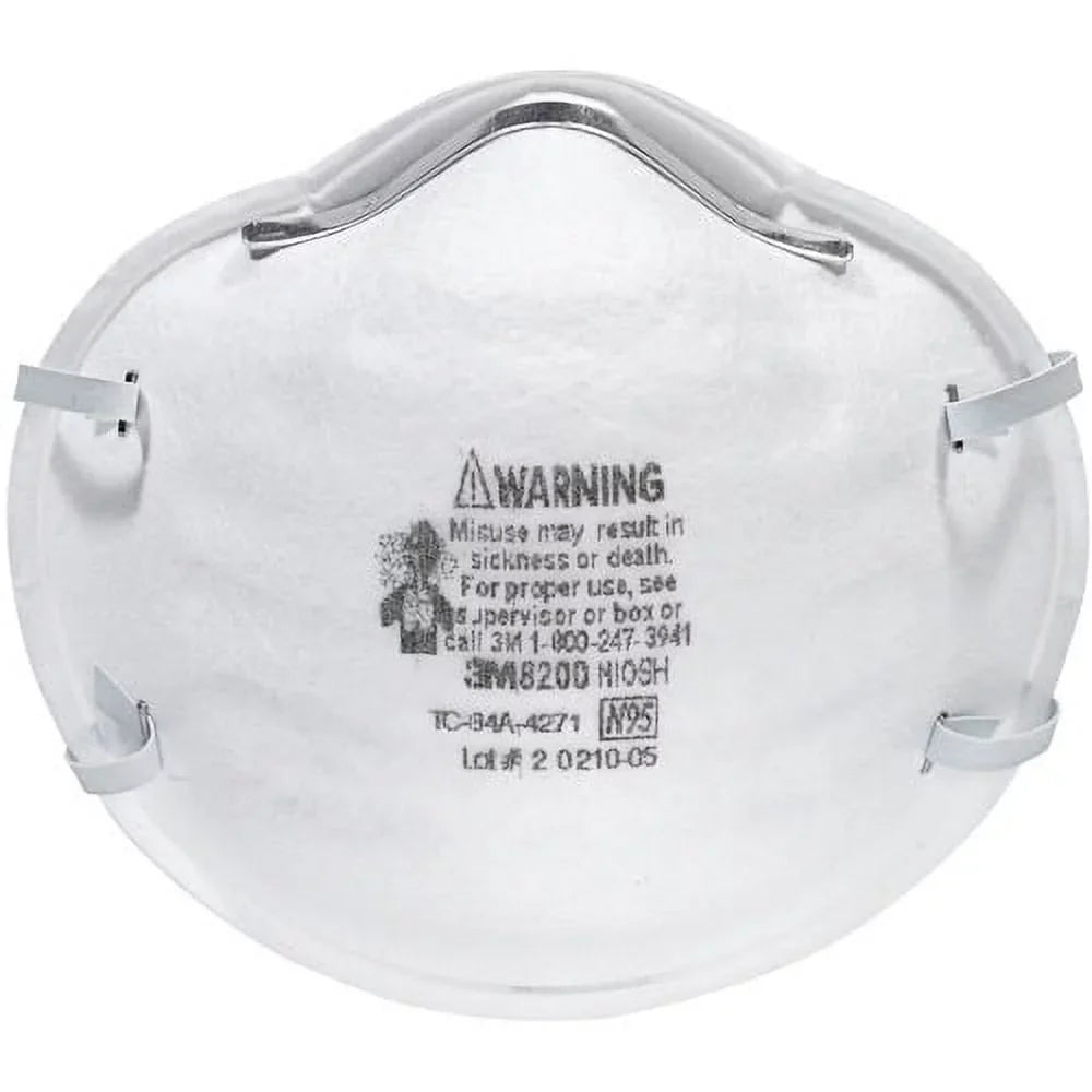 Mold, Lightweight, Allergen Particle Particle, Adjustable 3M / - Clip 8200 Protection Nose Granular Dust, Respirator Mask Pesticide, Stretchable, Disposable, 12 N95 - Carton Airborne