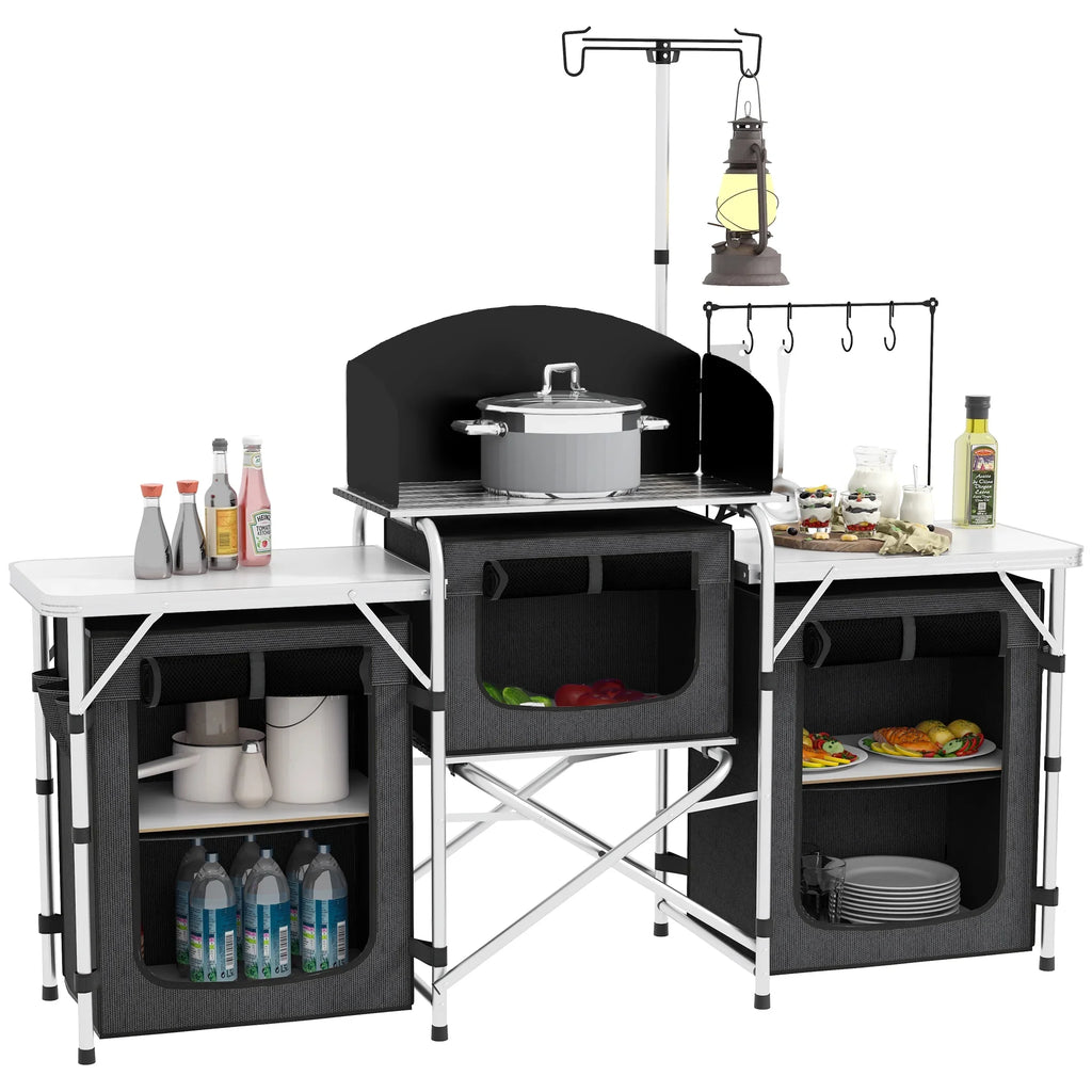 with Camping Cupboards Folding Kitchen Windshield Fabric Outsunny Black