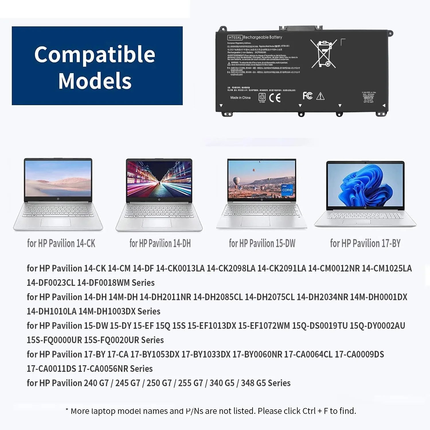Pavilion 14-CE G7 15-CS 240 Laptop y 41.7Wh 14-CK0061ST L11119-855 14-CK HT03XL HP 245 14-DQ 14-CK0001LA for