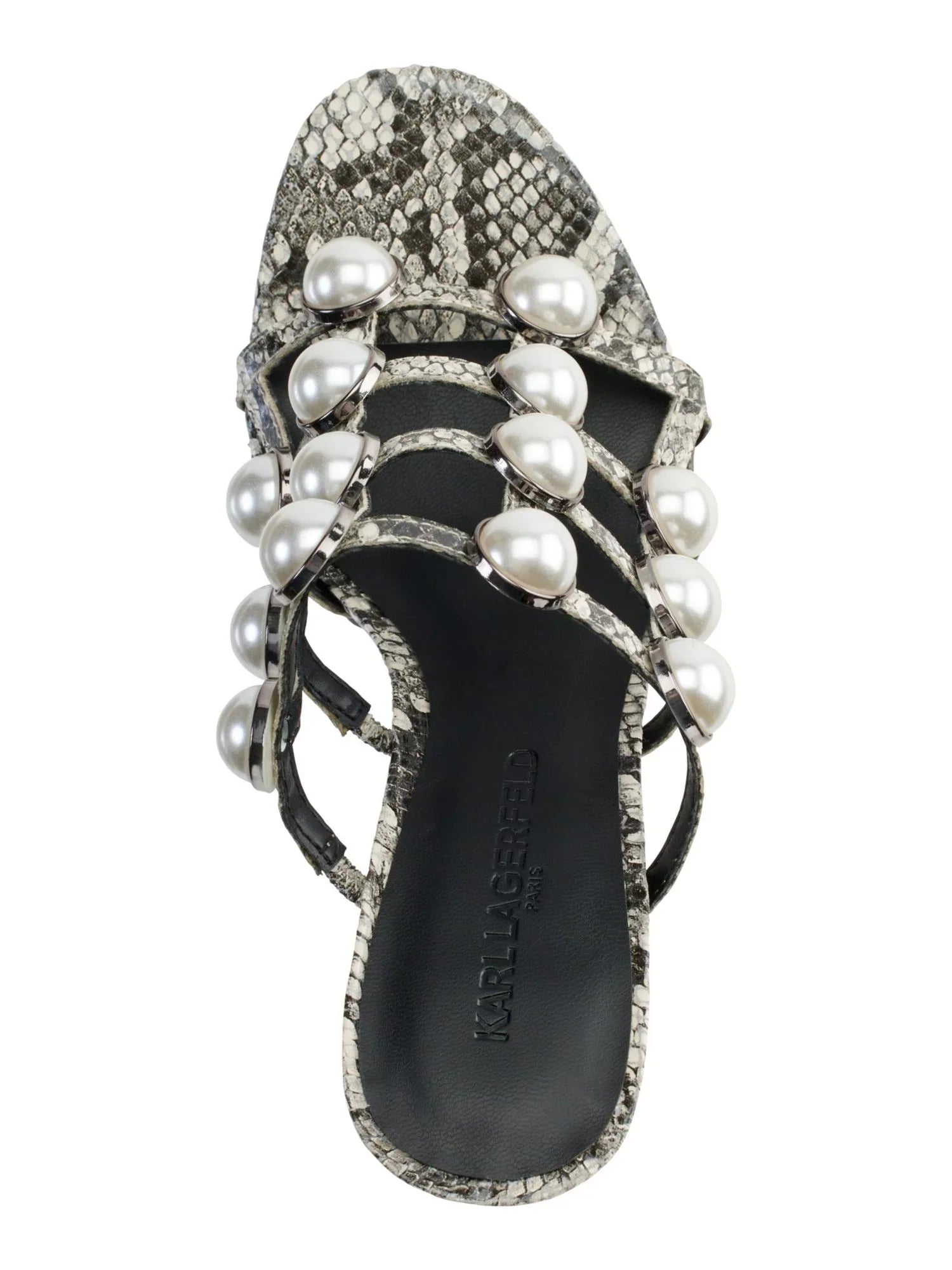 Dress Round Cone 1" Black On M KARL 9 LAGERFELD Womens Heel PARIS Heeled Slip Addica Toe Sandal Snakeskin Platform Embellished