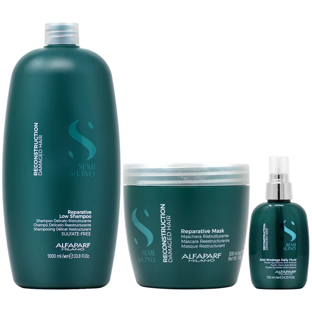 Alfaparf Mask Shampoo 4.23oz Reparative 16.9oz Fluid Di Semi Lino & Reconstruction & 33.8oz