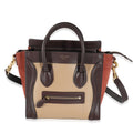 Nano Luggage Beige Burgundy Pre-Owned Suede Tri-Colour Celine Leather Brown