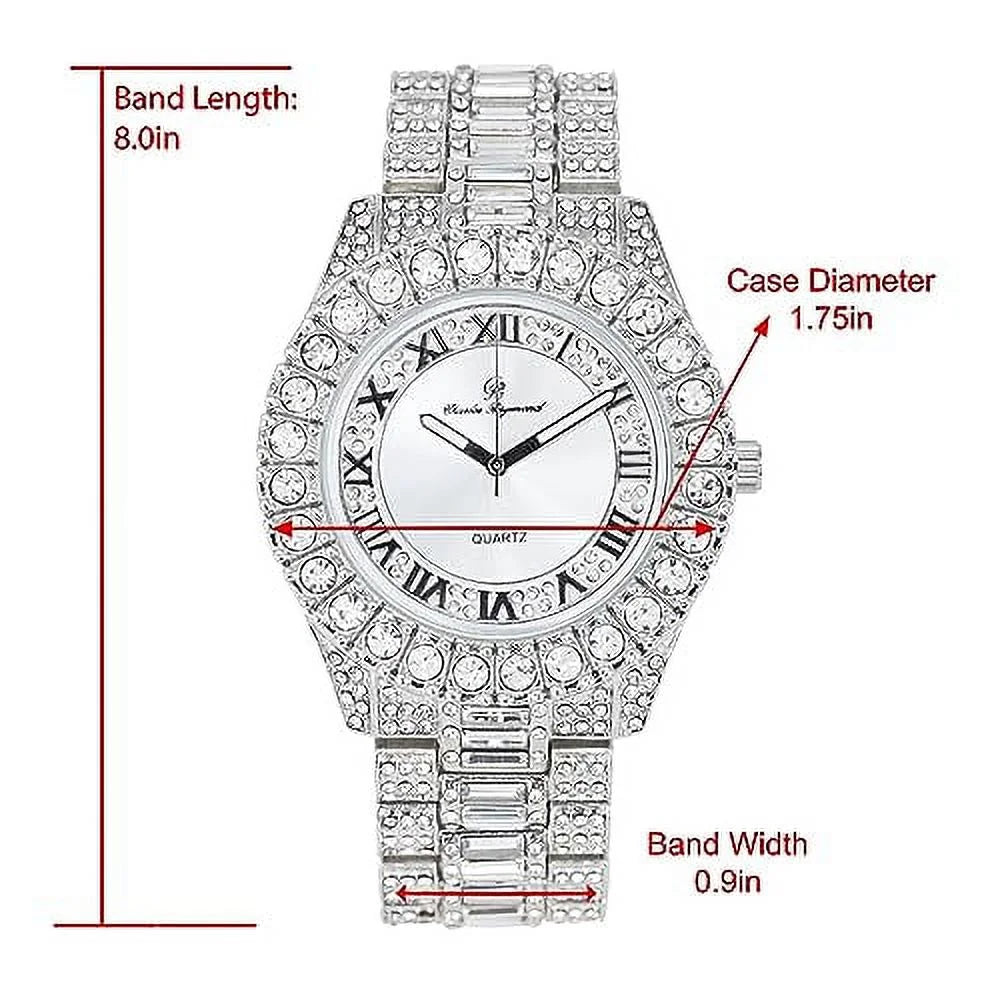 Date Designer Dials- Hop Iced and Raymond &Day Fully ST10535 Diamond Silver) Hip Mens Rocks Read Colorful Out - Charles Out w/Easy Big Watch Timepiece Blinged (ST10537-RN
