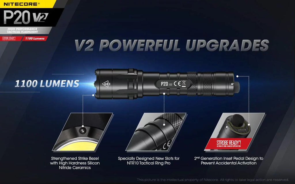 Tactical 1100 LED - Flashlight Battery, V2 XP-L2 P20 CREE Cord Lumens - USB w/NL183 Nitecore Charger Combo: V6 +Free Eco-Sensa UI1
