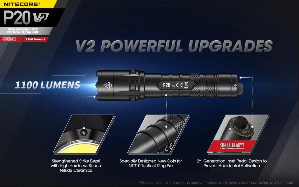 Tactical 1100 LED - Flashlight Battery, V2 XP-L2 P20 CREE Cord Lumens - USB w/NL183 Nitecore Charger Combo: V6 +Free Eco-Sensa UI1