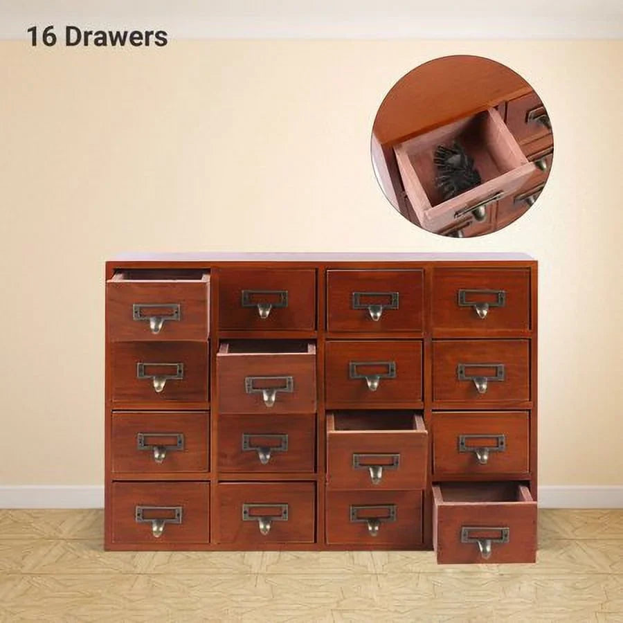 Drawer Desk Organizer Apothecary Wood Drawers Retro Storage Cabinet 16 Box