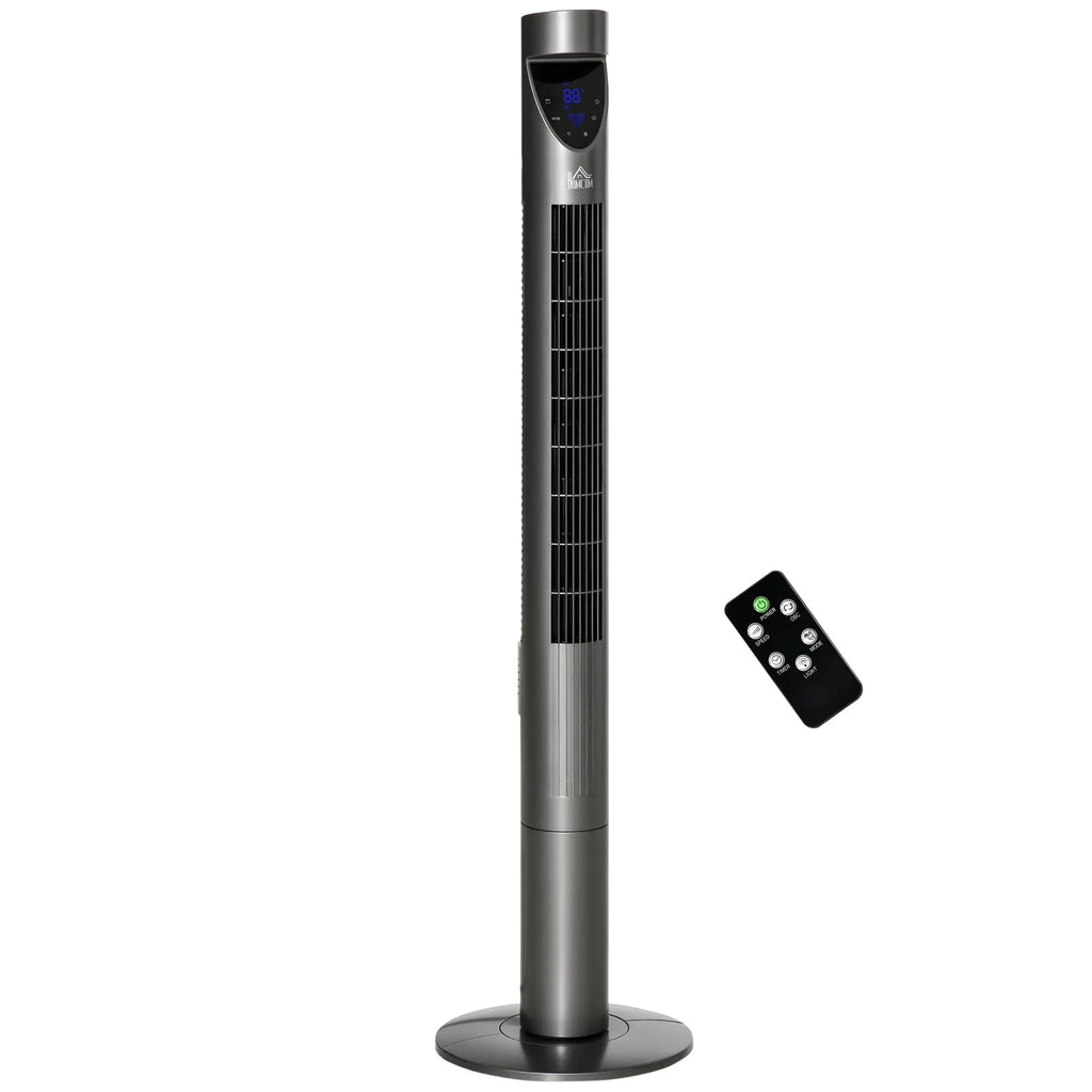 Tower Fan Bedroom 12H Cooling Oscillating, and Filter, for 3 Speeds, Timer, Remote Control, with Air 46" Grey HOMCOM