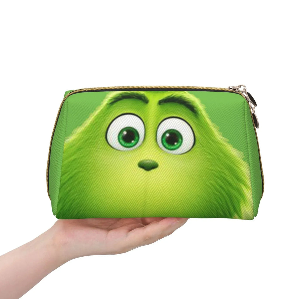 Green Bag Travel Cosmetic Organizer Portable Grinch Leather Makeup Purse Pouch Gift Bag Toiletry Storage