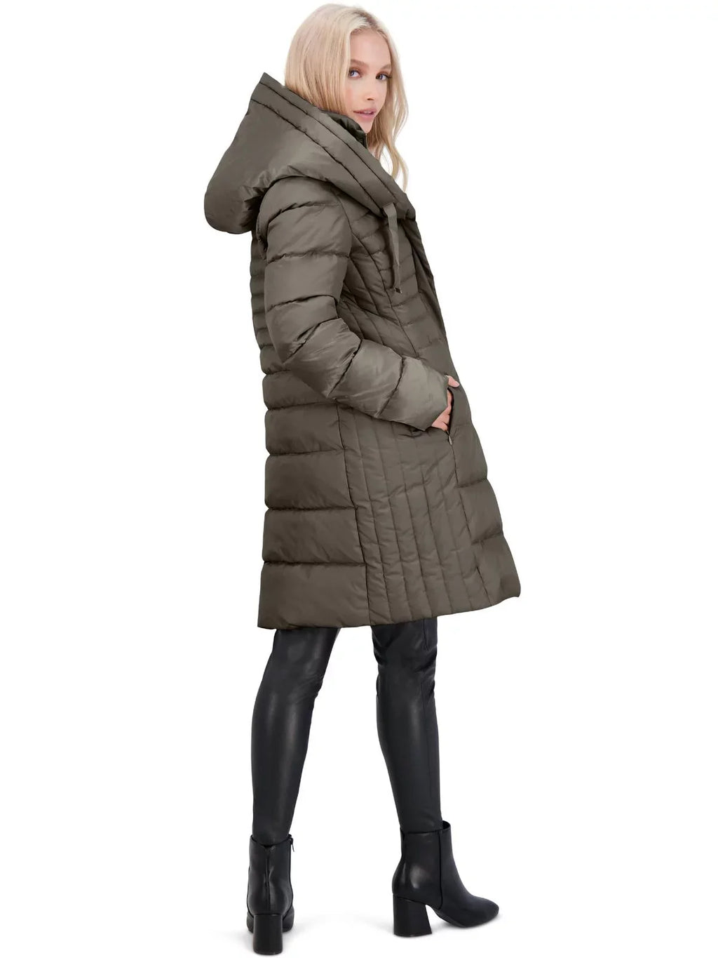 Coat Winter Tahari with Bib for Fitted Casey Coat Women-Quilted Puffer