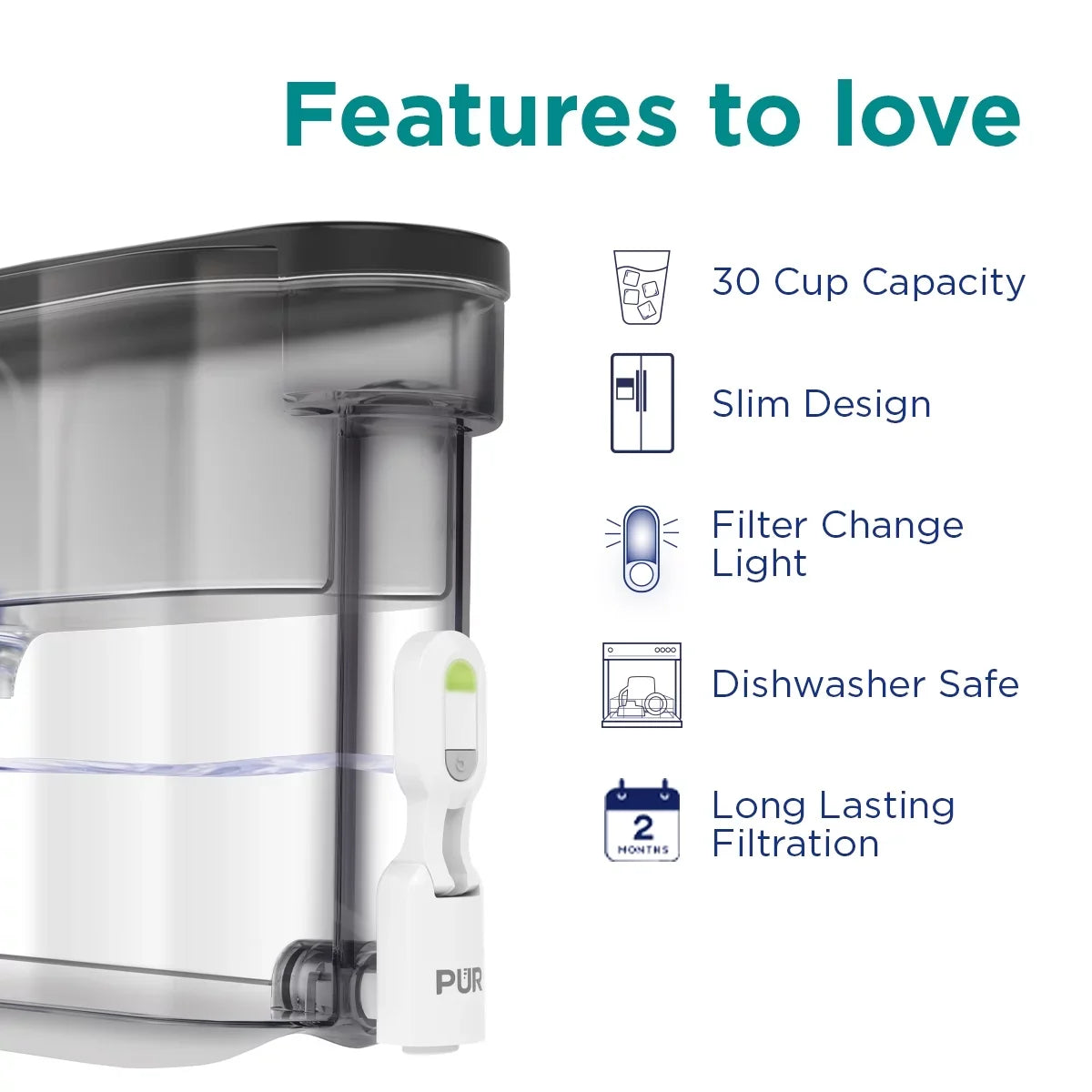 PUR x DS1810BA L 30-Cup 10.1" Smoke, 5.3", x Dispenser PLUS 15.3" H System, W Filter Water