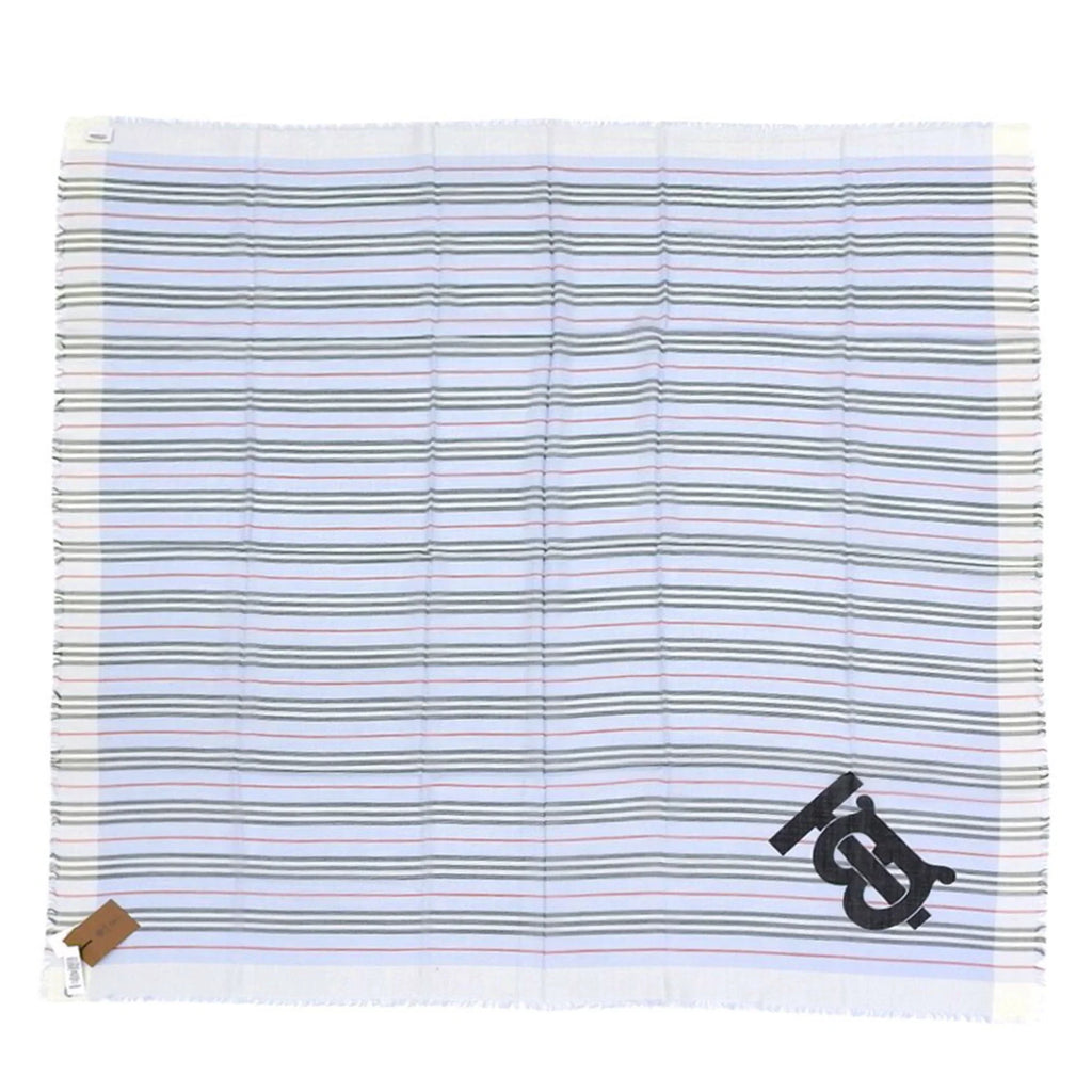 stripe New) silk Pre-Owned (Like blue Burberry 80173691 BURBERRY scarf light wool border