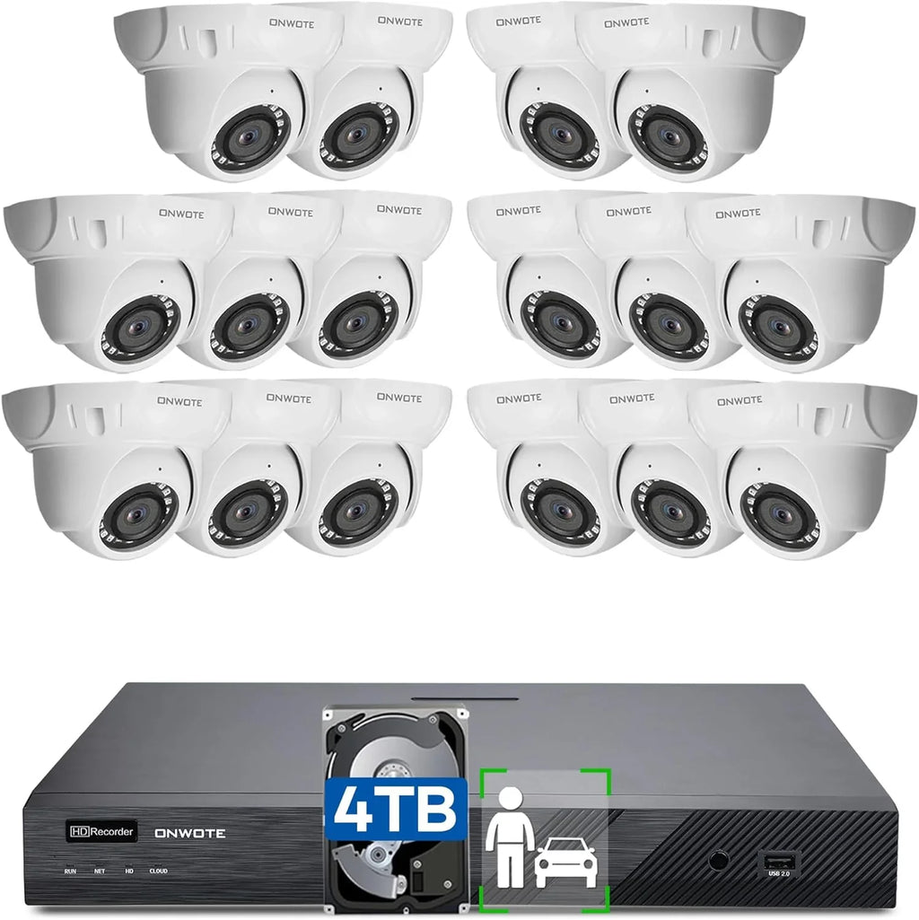 Vehicle PoE 16CH Detection, PoE 4K Camera Human for HDD Security Outdoor 24-7 Business 8MP AI IP Recording, & 16 4TB NVR Channel Surveillance 6MP pre-installed with Cameras, 16pcs ONWOTE System, 4K