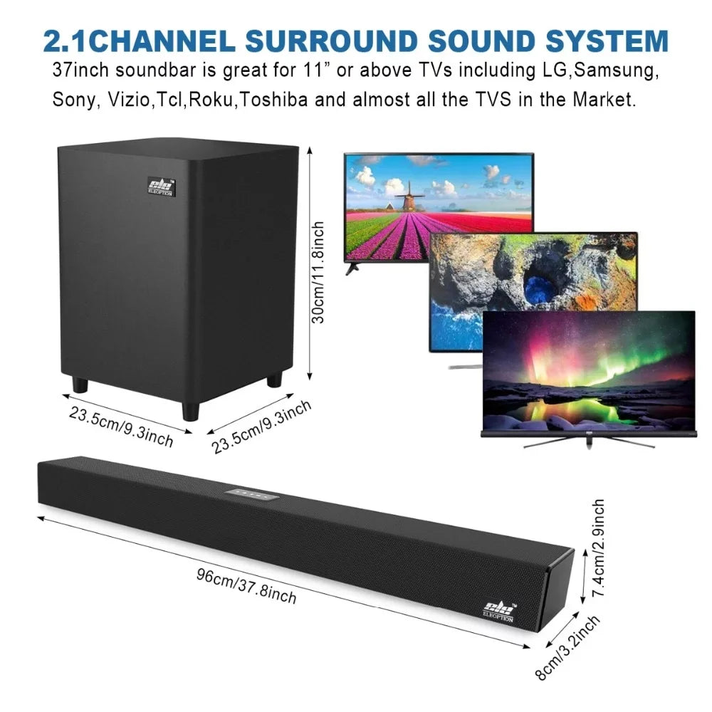 120W System Mount 2.1 Wireless Theater Home Sound SoundBar Bluetooth Wall Control TV 3D Bar Surround SHANNA Speaker Remote