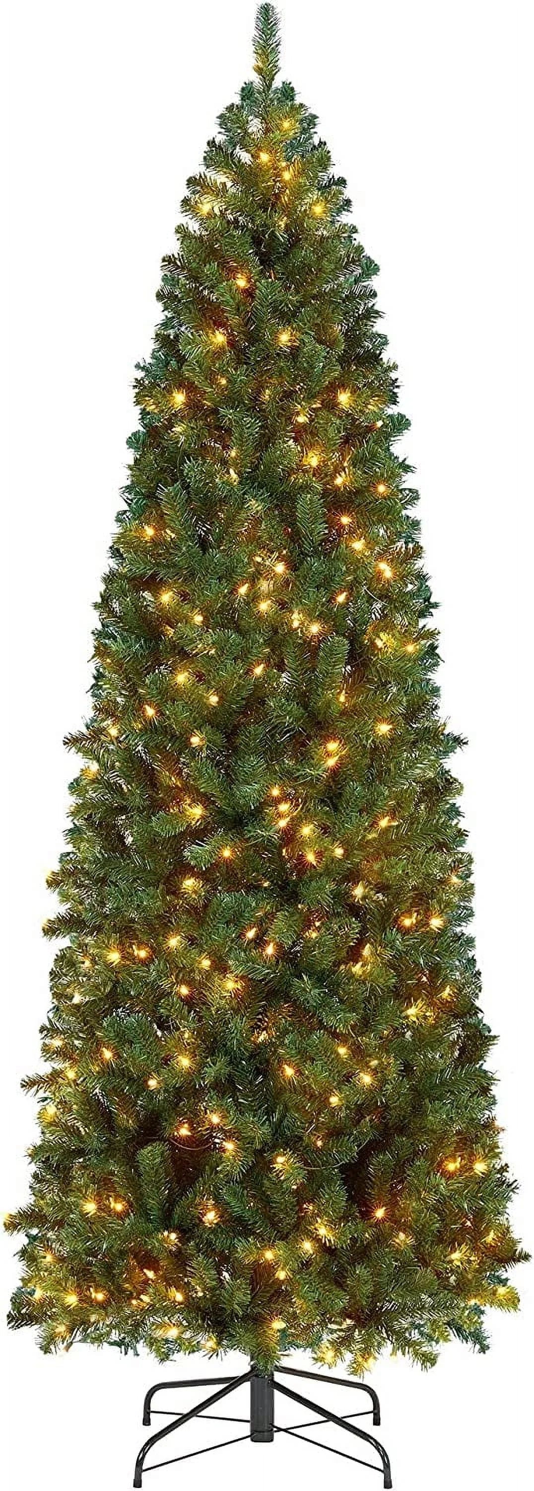 Pencil Christmas Decoration Tree 7.5Ft Artificial Slim Stand Foldable Includes Tree Holiday Tree, Kingswood Green Fir