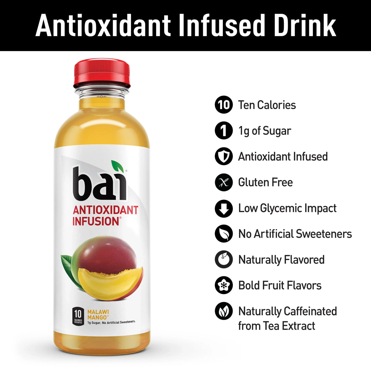 Antioxidant Malawi 12 Oz, Drink, Mango, Fl Gluten-Free, Bottles Pack Bai Infused 18