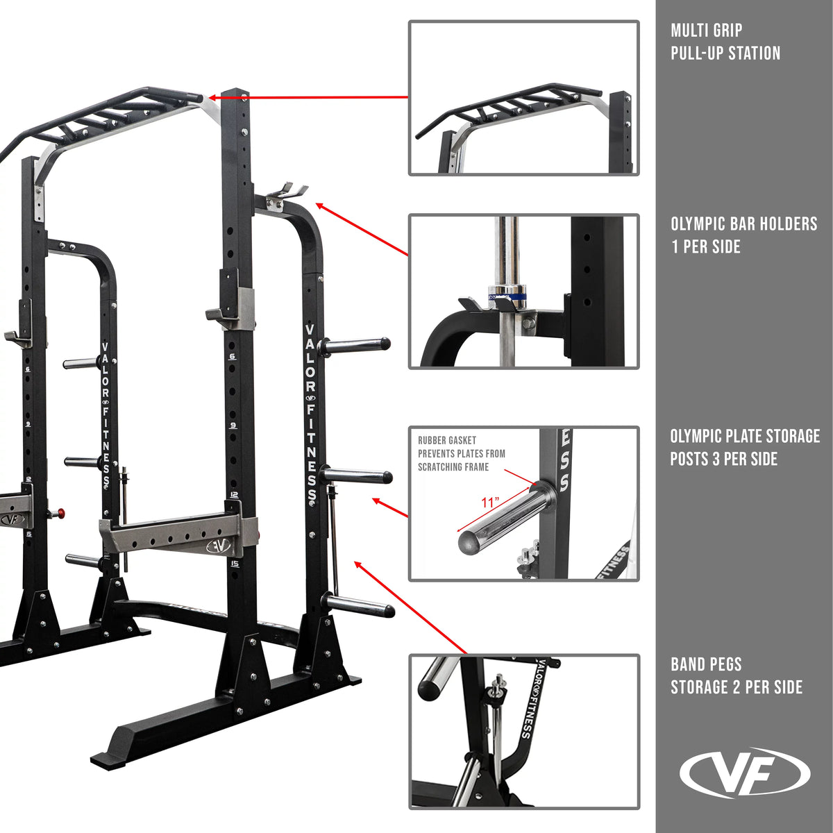 Squat Resistance 5 – -BD-58 Machine and Position Half Up Pegs Storage, Station Multi-Grip Fitness lbs – Equipment Power 1000 Adjustable Rack Height, Plate Max Valor Rack & Band – Bar Pull -