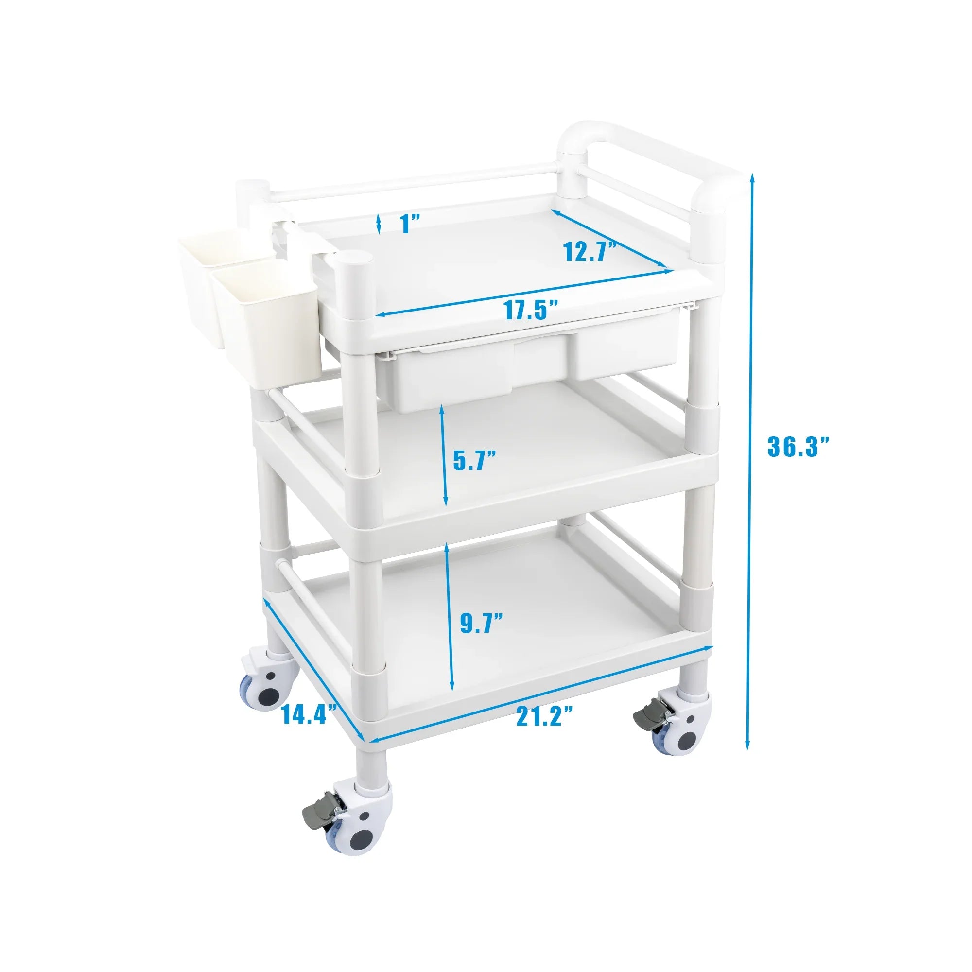 Tier Dirt Wheels 500 Hospital Trolley 3 Heavy for Cart Rolling Medical Dental 360°Rotate with Lbs Buckets Salon Spacious Medical Clinic Cart Duty Trolley Drawers Beauty Mobile Utility