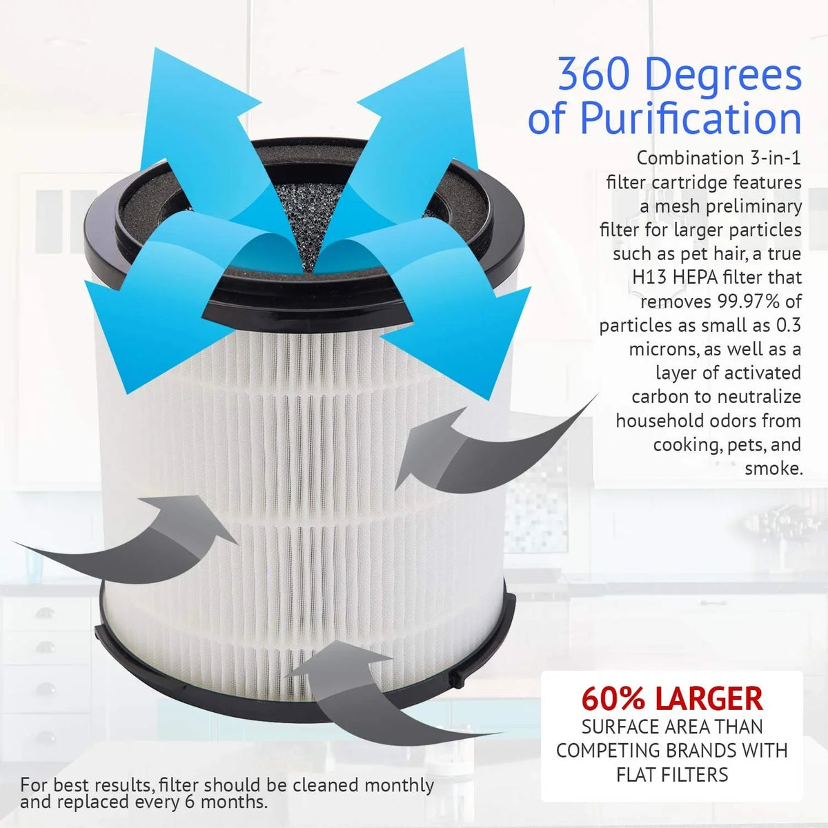 Filter Replacement H13 Air Replacement Filter Filter & Smoke Home, - Bedroom, SilverOnyx Large H13 Dander - (5-Speed), Dust, for Replacement HEPA Black HEPA Pet HEPA Purifier True Room, for Filter