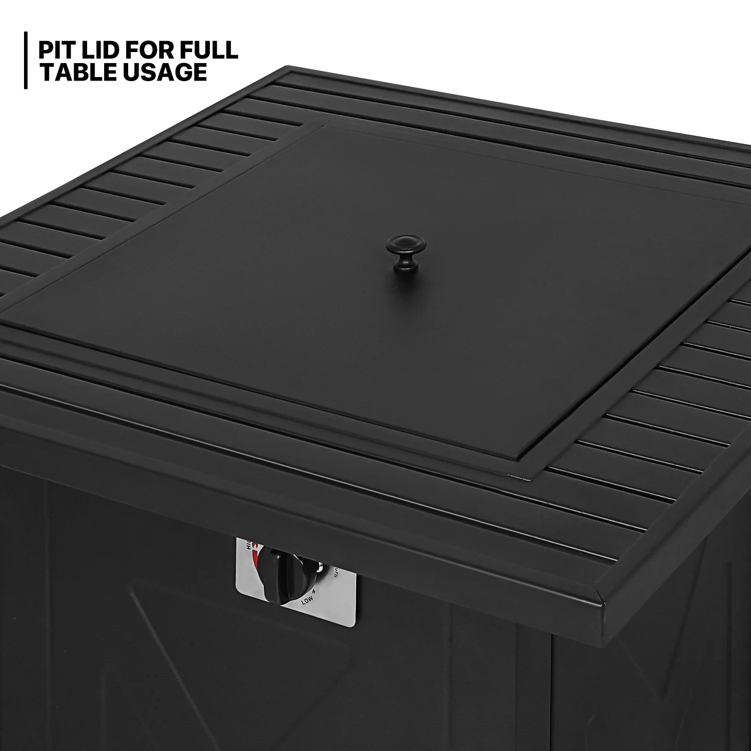 50,000 Lid MoNiBloom Gas Propane Metal Black Outdoor Fire Lava with Pit Table and Square Table Patio, Fire BTU Pit for Rocks 28"