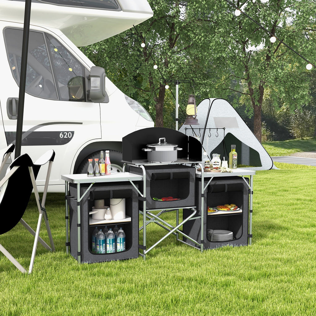 with Camping Cupboards Folding Kitchen Windshield Fabric Outsunny Black