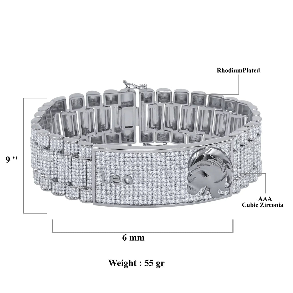 Leo Finish Sign Link Mens 14K Gold Diamond White Simulated Bracelet Lion 8.5'' Zodiac
