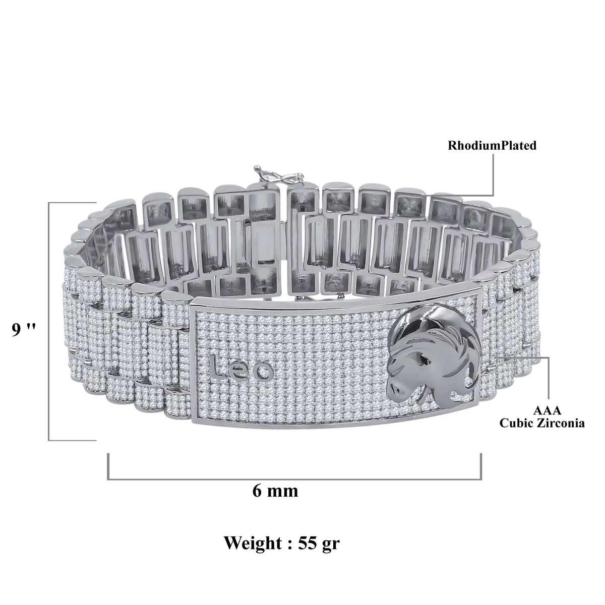Leo Finish Sign Link Mens 14K Gold Diamond White Simulated Bracelet Lion 8.5'' Zodiac