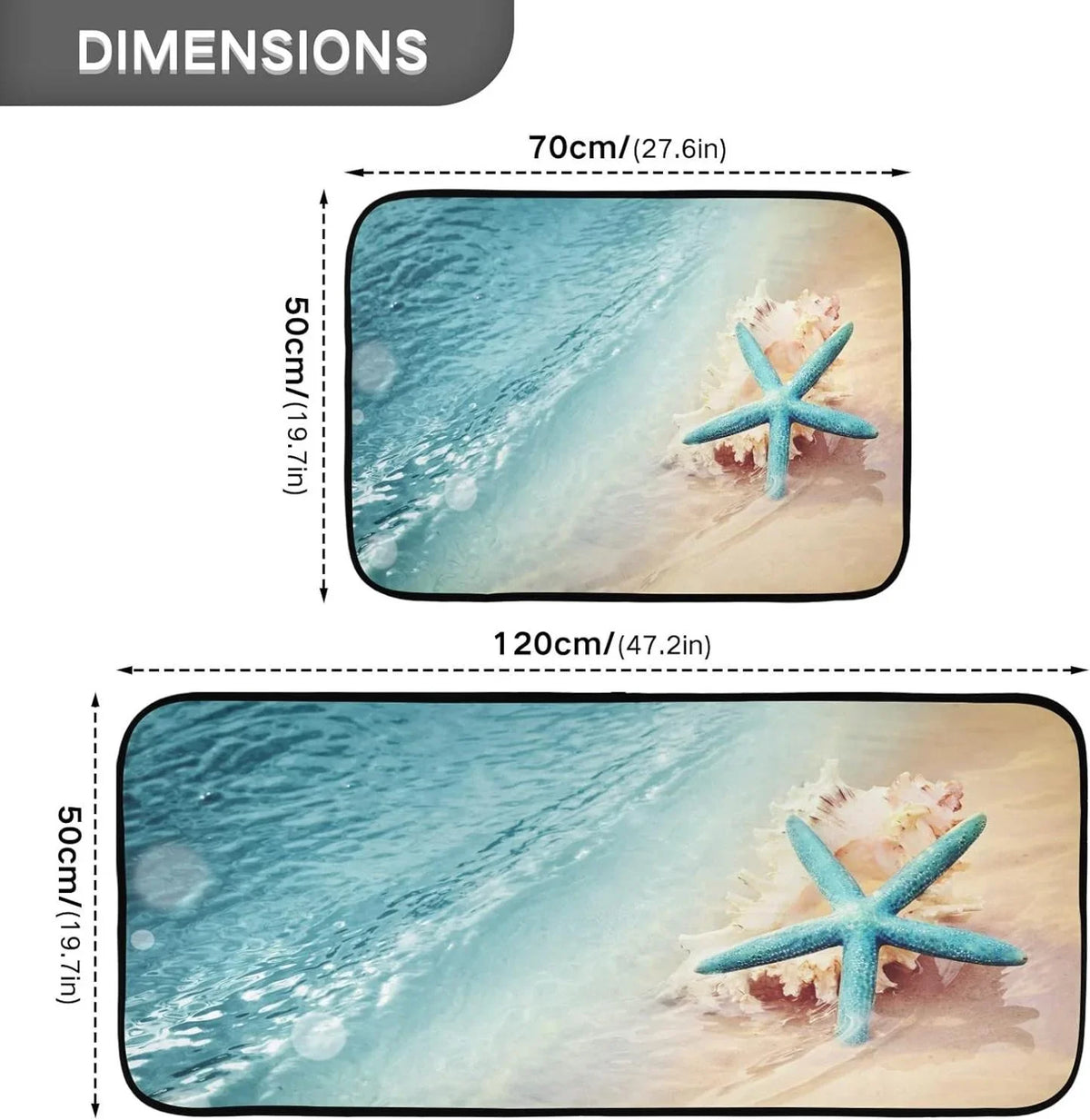 Carpet 19.7"x27.6" Room for Wave Entryway, Perfect Runner Bedroom Sea Starfish Living + and 19.7"x47.2" Summer Conch Kitchen Beach Washable Bestwell Mats Floor Rugs, Rug Area