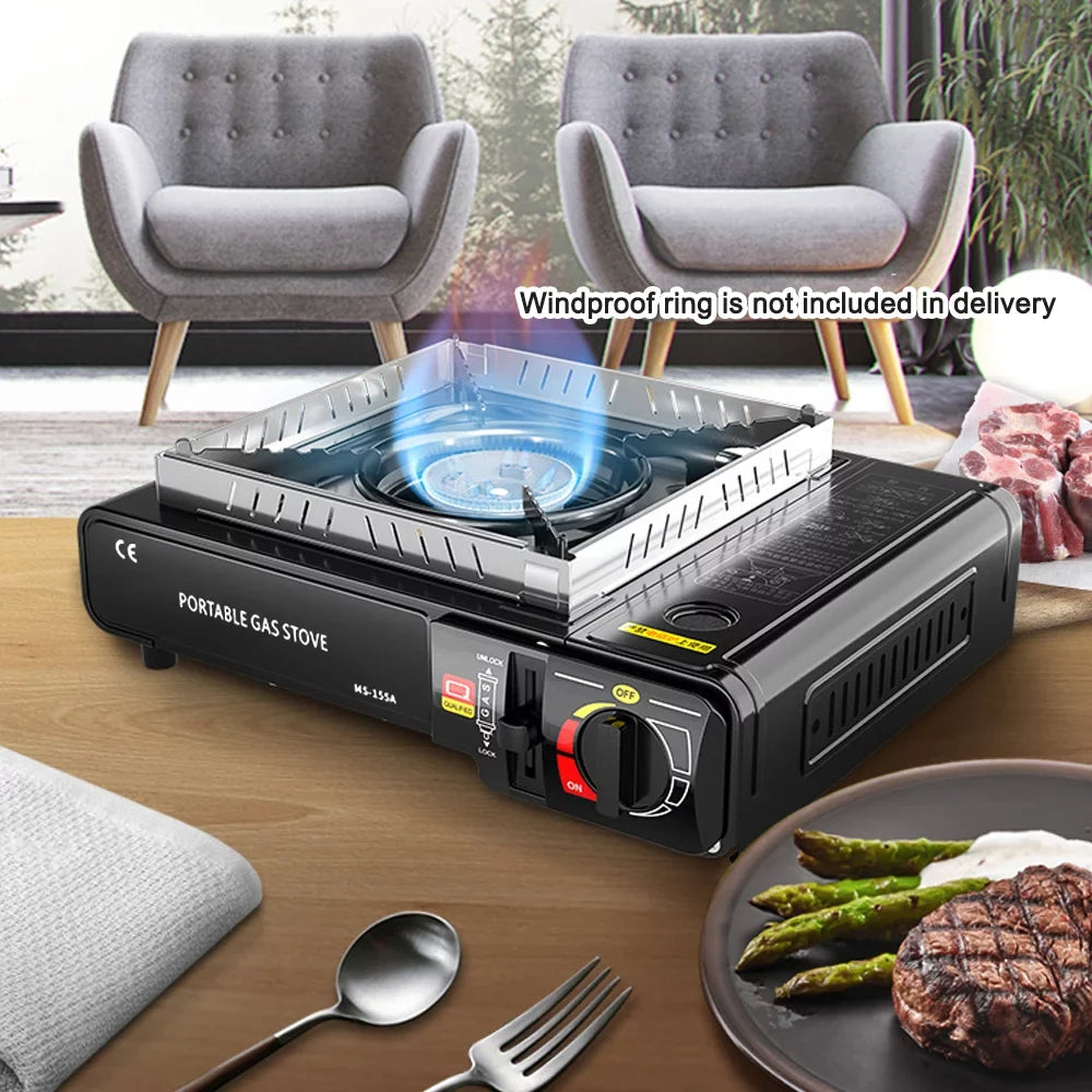 Butane Outdoor and Hiking, Camping, Portable Barbecues Backpacking, Piezo Stove for 2.9KW Picnics, Cooking, with Cassette Ignition - Ideal