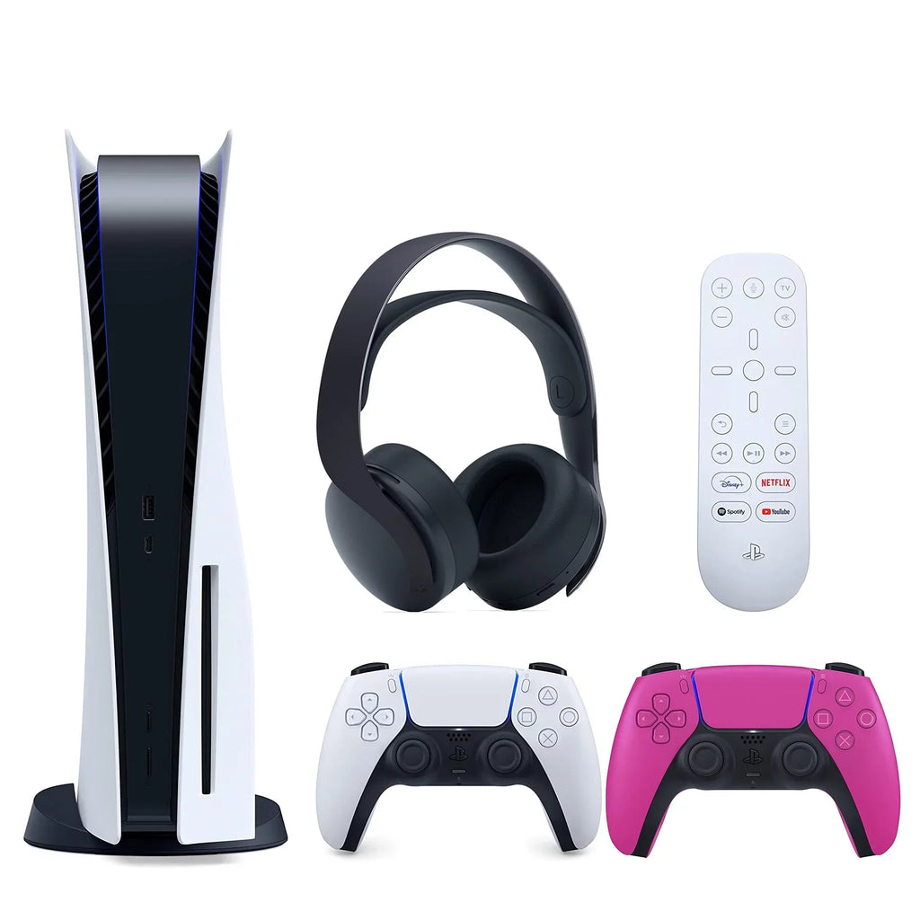 Media Bundle 3D and Version with Nova PS5 Playstation with Extra Controller, (Sony Black Headset Disc) 5 Pink Sony Remote Cloth Cleaning Disc PULSE and