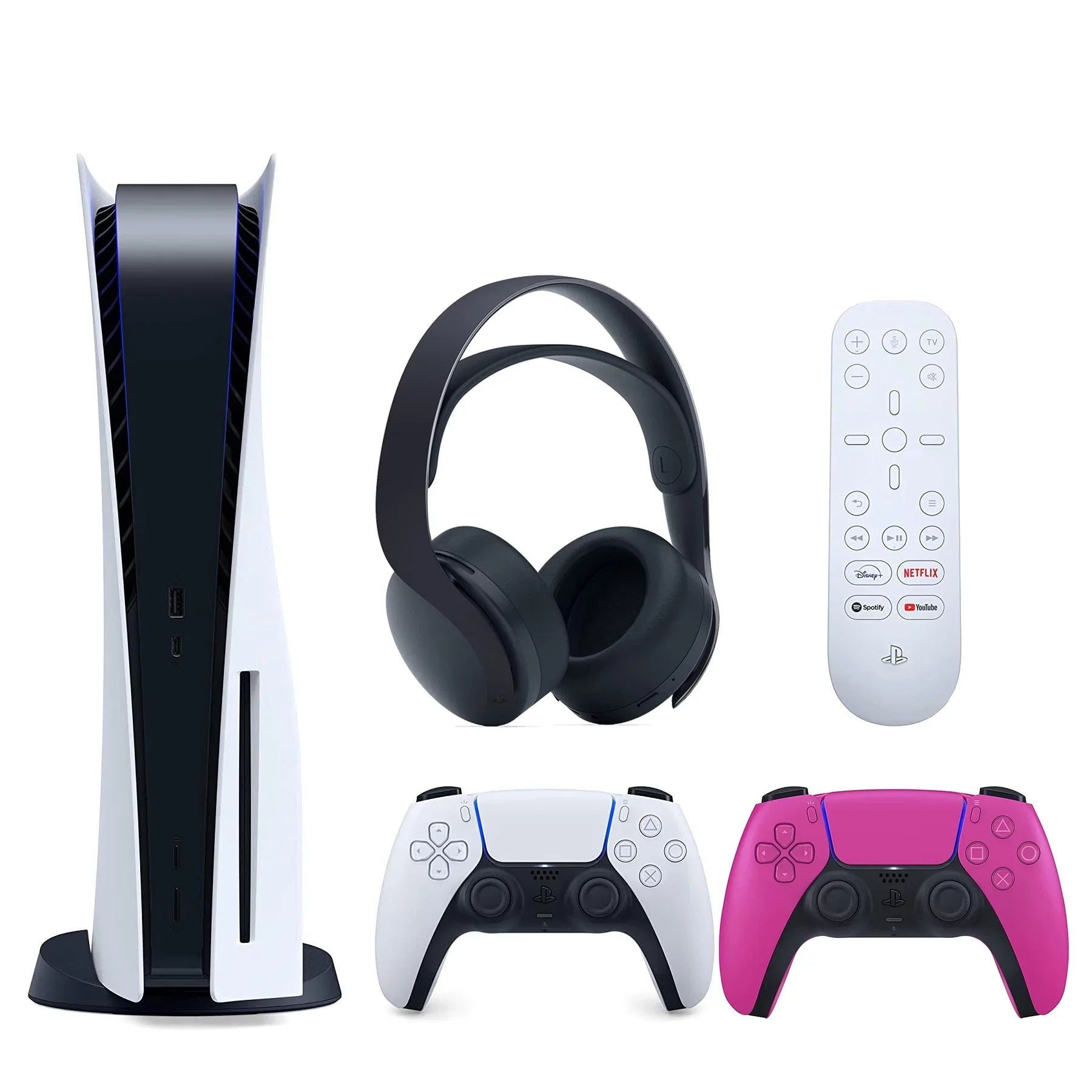 Media Bundle 3D and Version with Nova PS5 Playstation with Extra Controller, (Sony Black Headset Disc) 5 Pink Sony Remote Cloth Cleaning Disc PULSE and