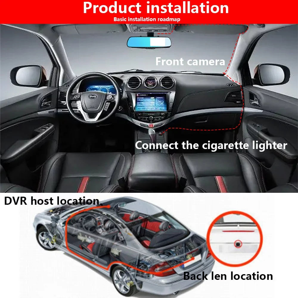 Video NIFFPD 1080P Rearview Mirror HD Lens Recorder Camera Cam Dual DVR，Dash Car 4.3"