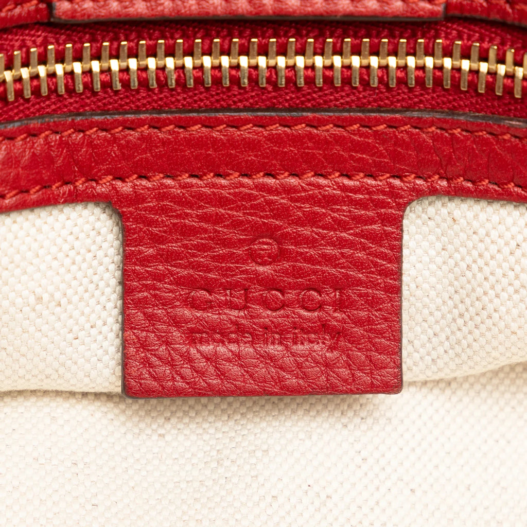 Leather Gucci Calf Authenticated Satchel Shopper Pre-Owned (Good) Unisex Red Medium Bamboo