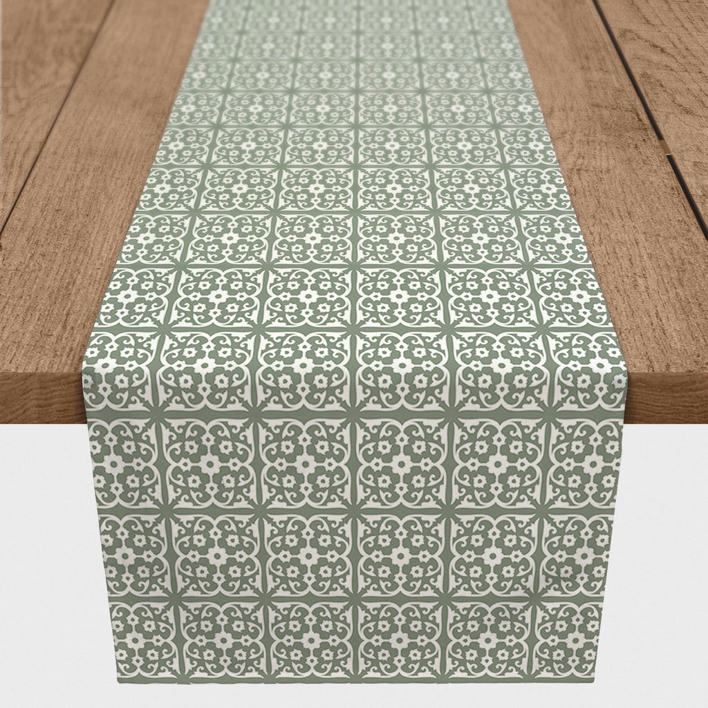 Creative Runner Table Pattern Sage Green Tile Products 16x72 Poly Twill