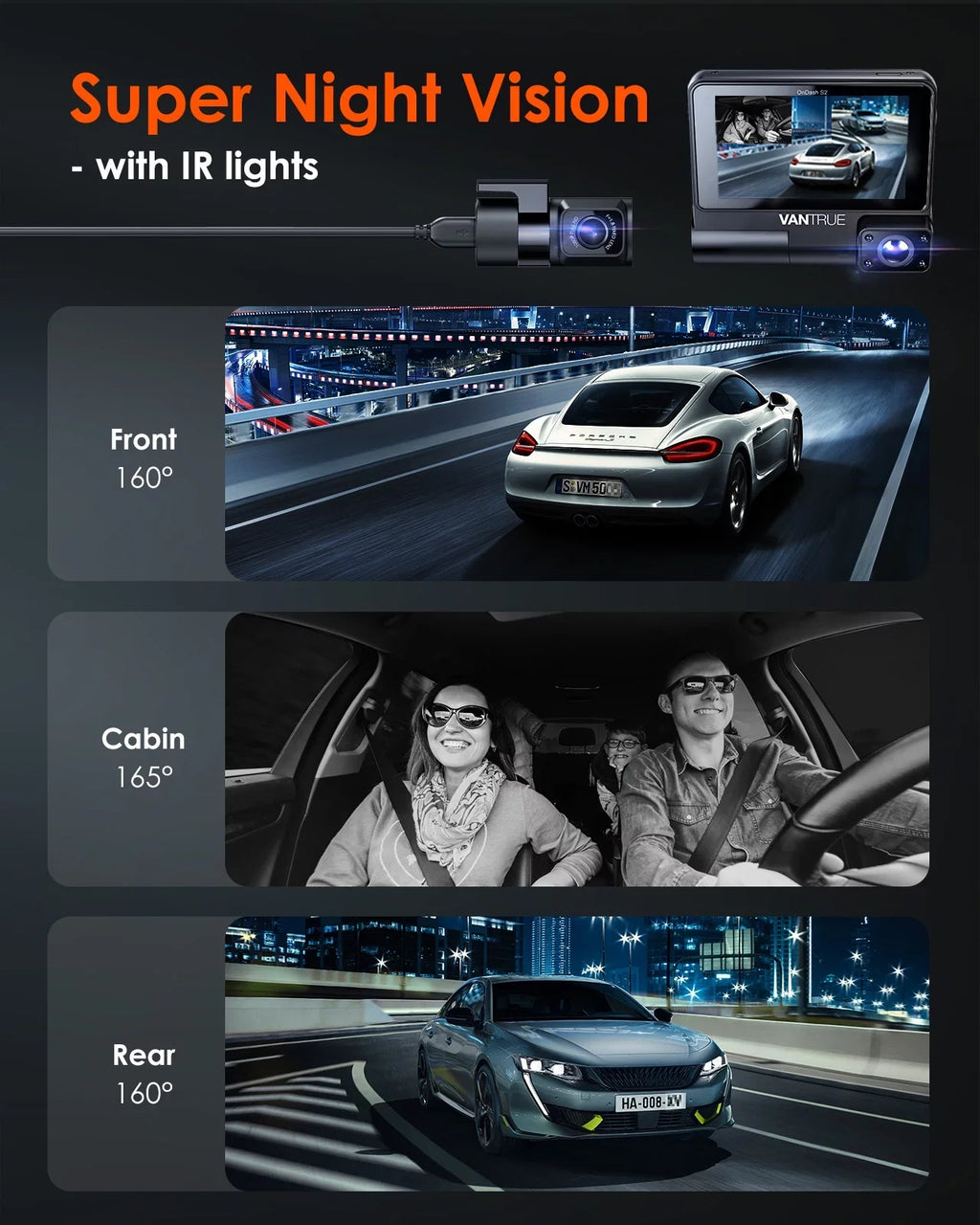 Supercapacitor Monitor, 30FPS 360° Wide S2 WiFi Dash 3 Vantrue Angle, +1080P 3 Screen IPS in, Parking built Car Camera with GPS Channel inch Touchable 2K Front+1080P Nearly Rear Cam, Interior 24h