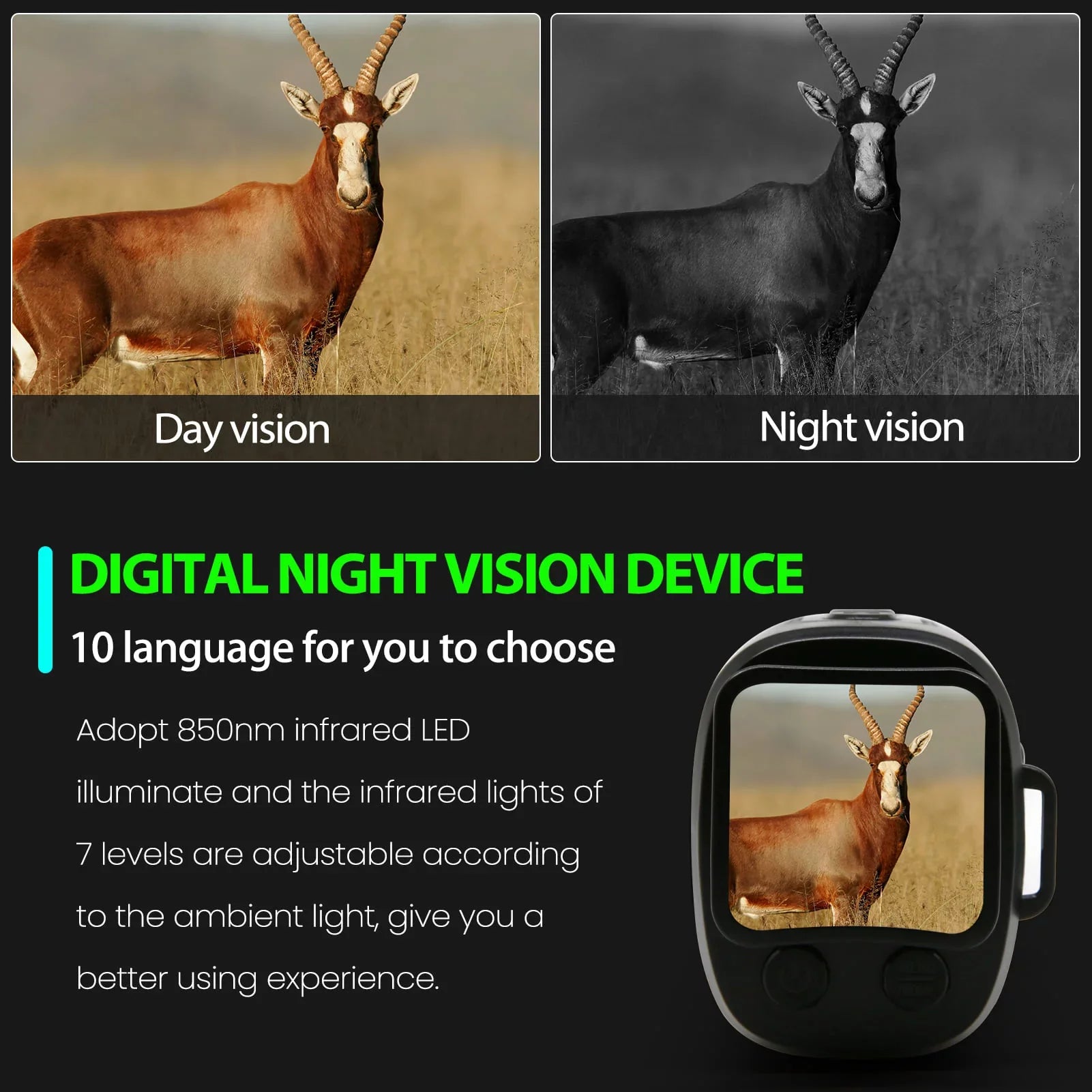 Observation 500~1000M Animal Languages Full Viewing Vision Infrared Night Distance Device 10 Dark