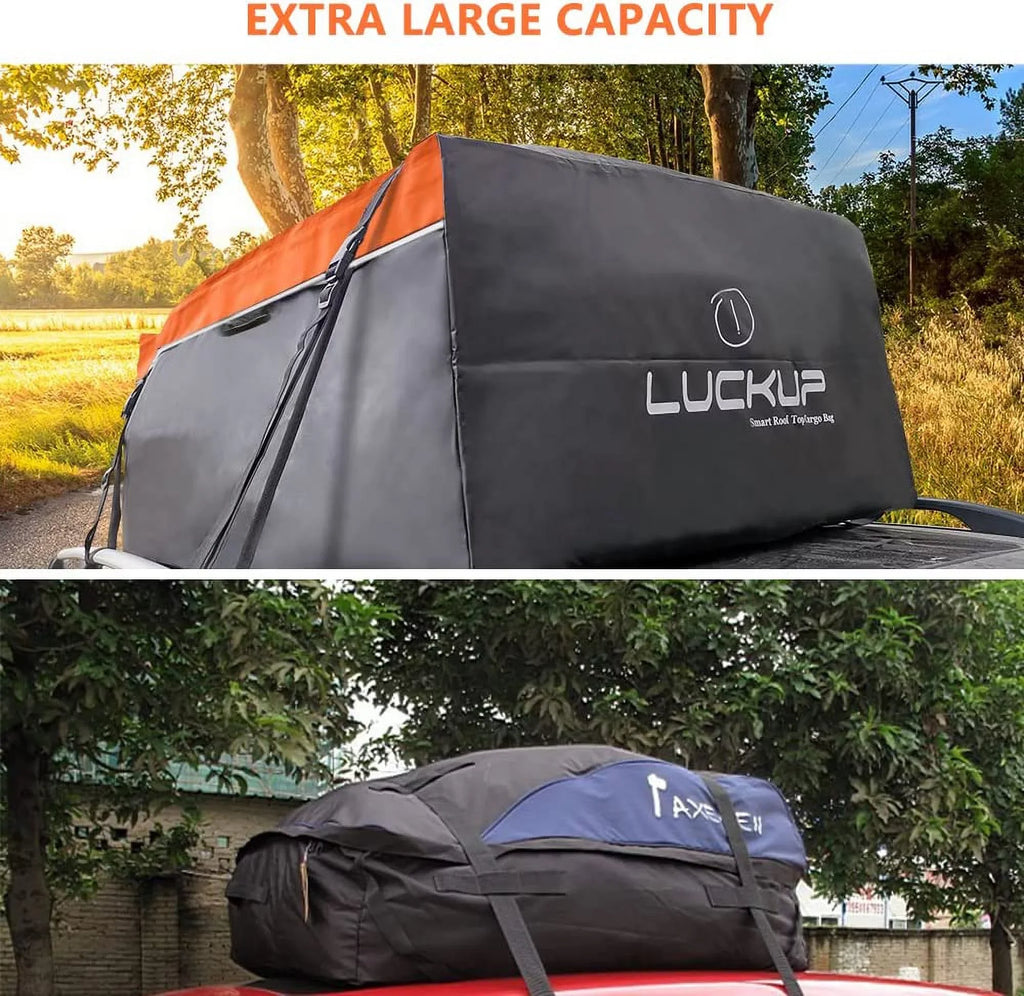 LUCKUP Buckles, Compatible Car Box, Roof Bag,18.5 Heavy Mat, Duty Rooftop All for and Car & Rack (Black Ft Orange) Wide Straps Anti-Slip &Durable Models Waterproof with Cubic Cargo Carrier