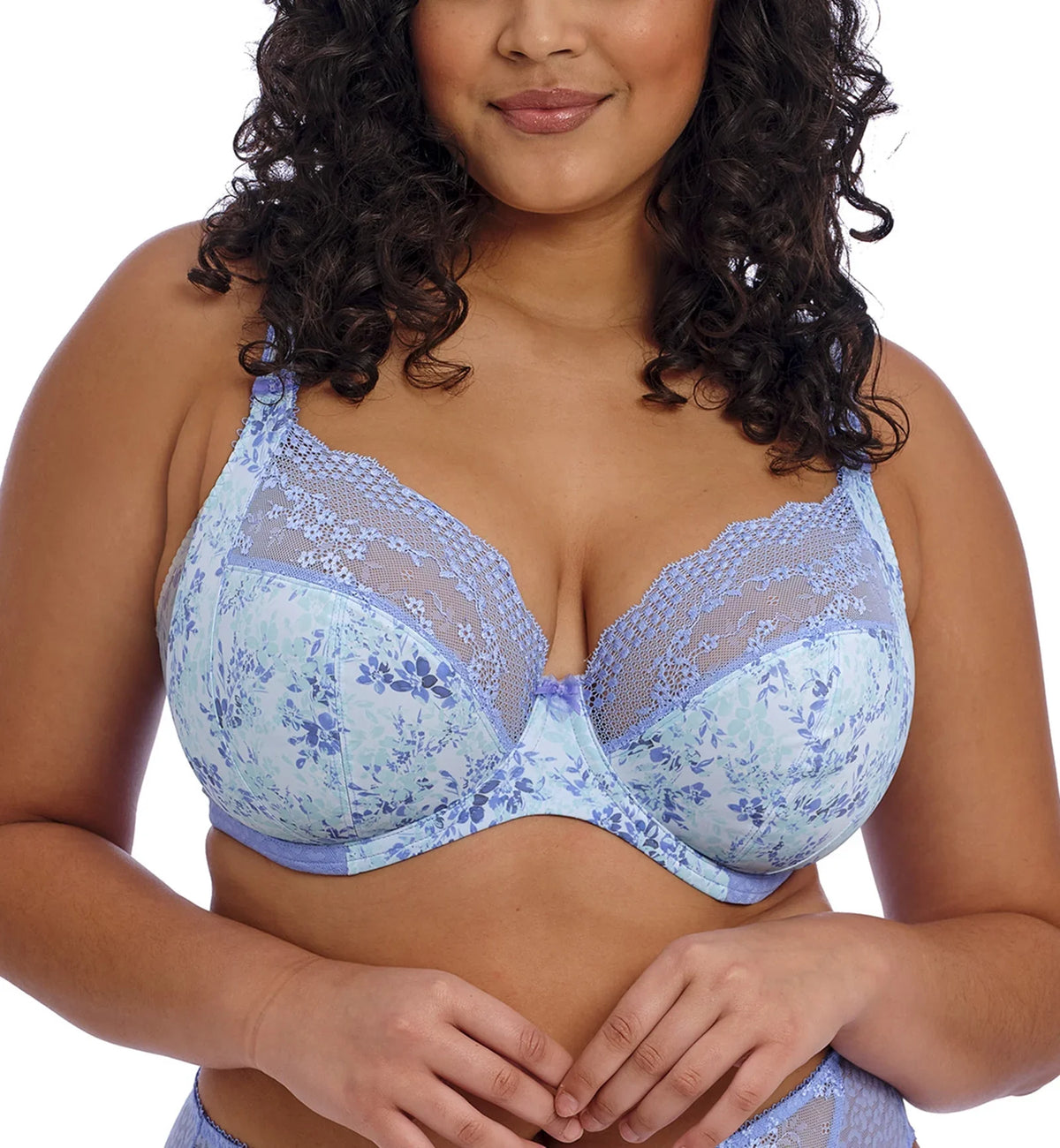 Lace Bra Stretch Plunge Underwire (4490),42DD,Cornflower Lucie Banded Elomi