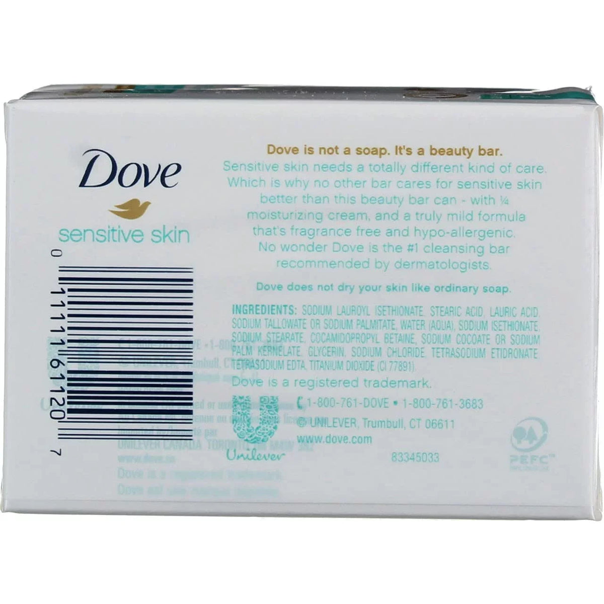 Sensitive Bar Hypo-Allergenic (Pack 4 2 Unscented Ea 3) Of Dove Beauty Skin Oz,