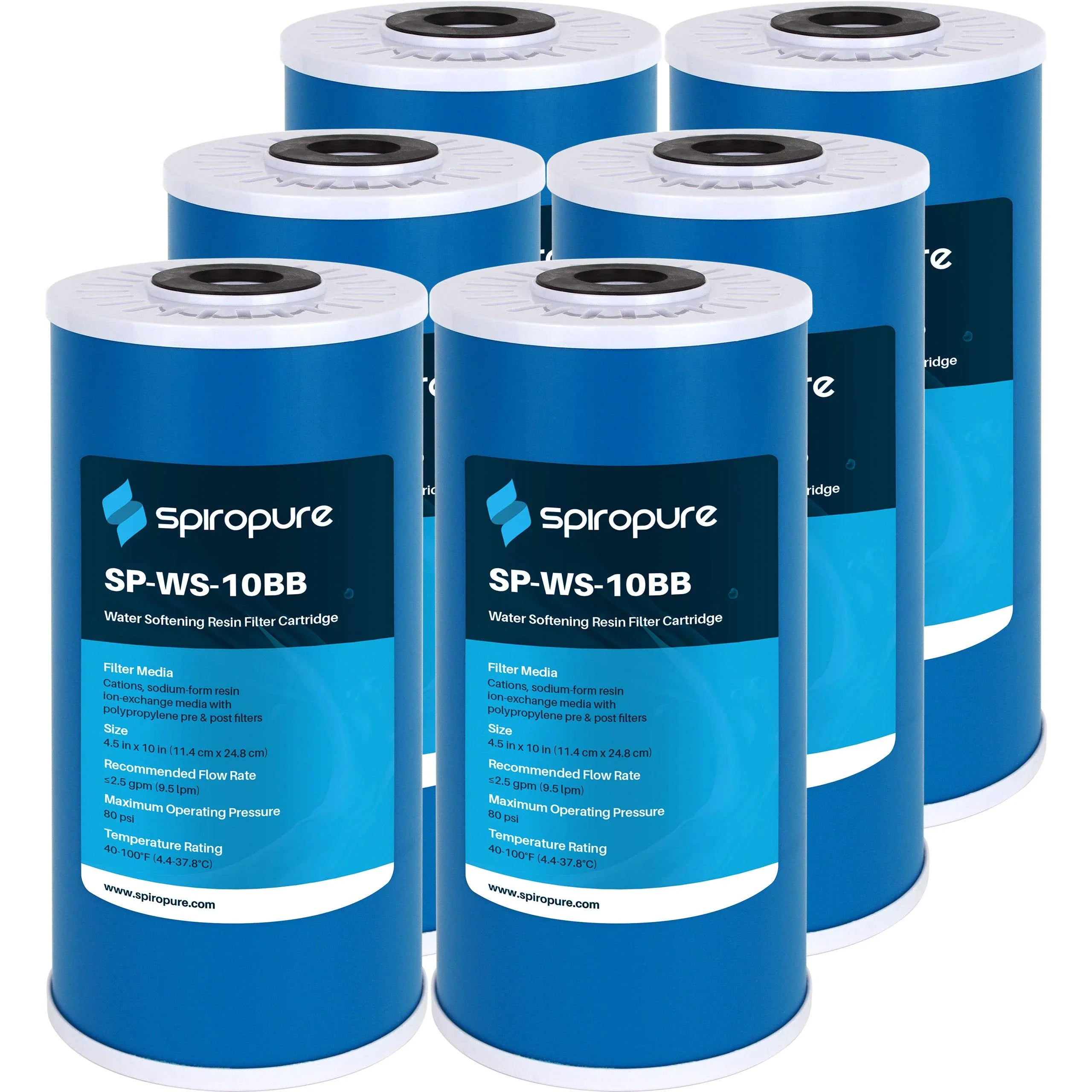 Softener (Case 4.5” x SP-WS-10BB 10” 6) Water Resin Cation SpiroPure Cartridge of
